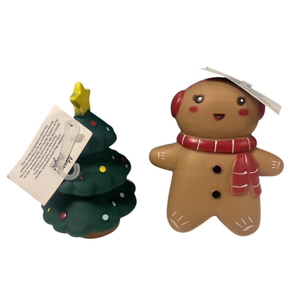 Lot Of 2 Merry & Bright Squeaky 6" Small Dog Toys Christmas Holiday Gingerbread+